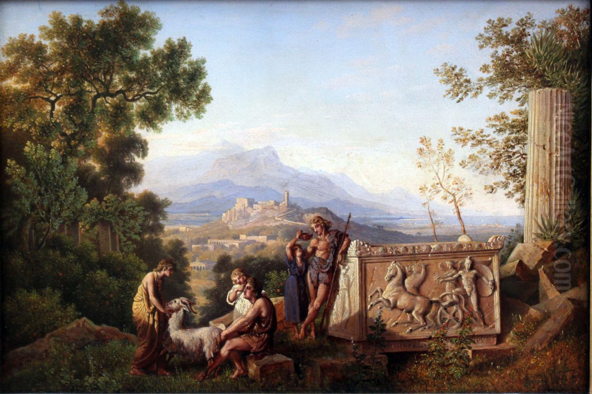 Griechische Ideallandschaft mit rastenden Hirten Oil Painting by Karl Friedrich Schinkel