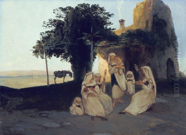 Spinnerinnen in Cervara Oil Painting by Carl Blechen