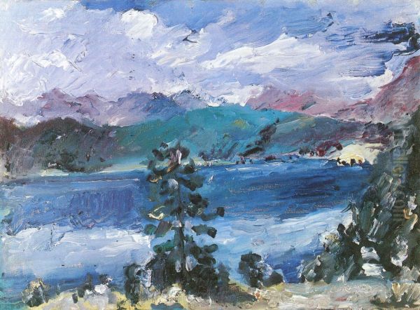 Walchensee mit Larche Oil Painting by Lovis Corinth