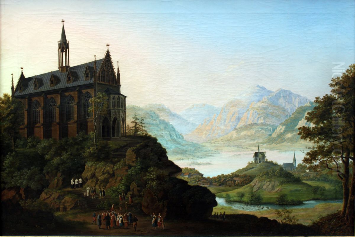 Mountain Landscape Oil Painting by August Ahlborn