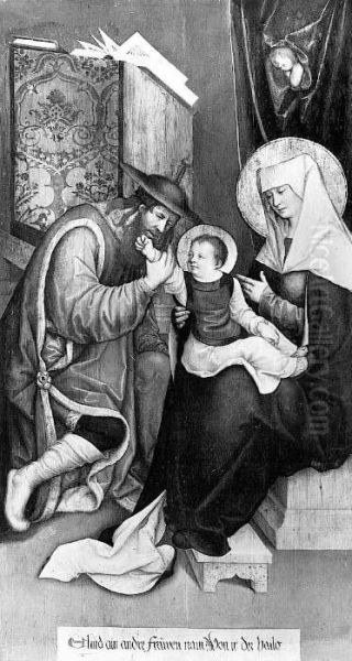 Eliud mit Memelia und dem Heilige Servatius als Kind Oil Painting by Bernhard Strigel
