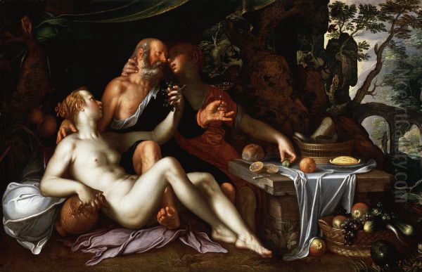 Loth and His Daughters Oil Painting by Joachim Wtewael