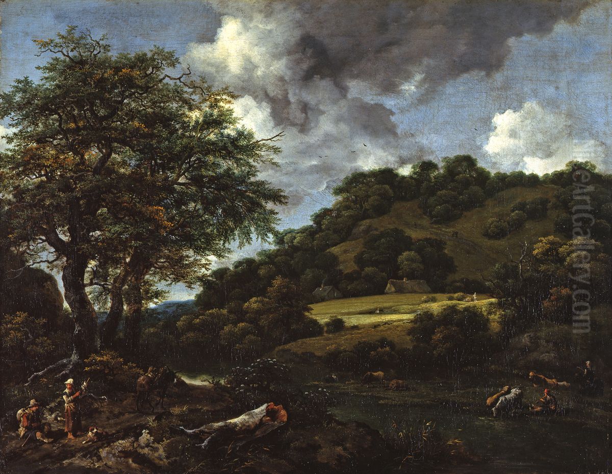 A Hilly Landscape with Tall Oaks Oil Painting by Jacob Van Ruisdael