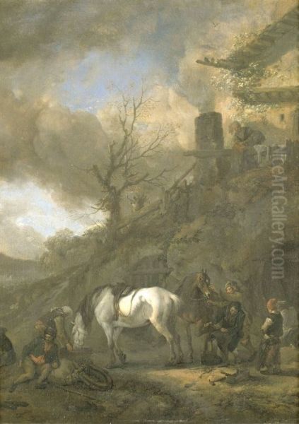 Pferde vor der Schmiede Oil Painting by Philips Wouwerman