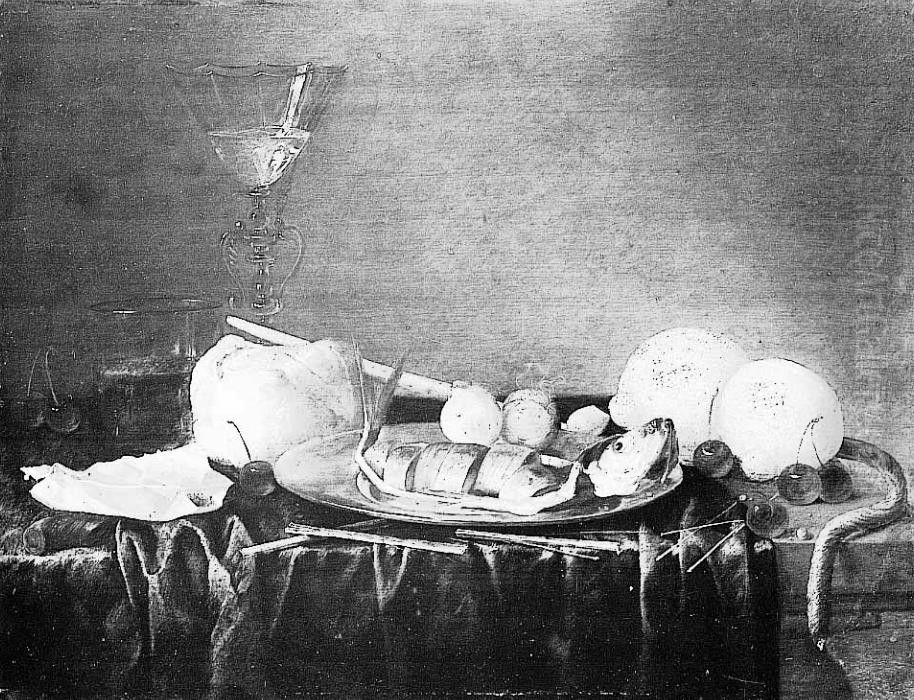 Stilleben mit einem zerschnittenen Hering Oil Painting by Cornelis Mahu