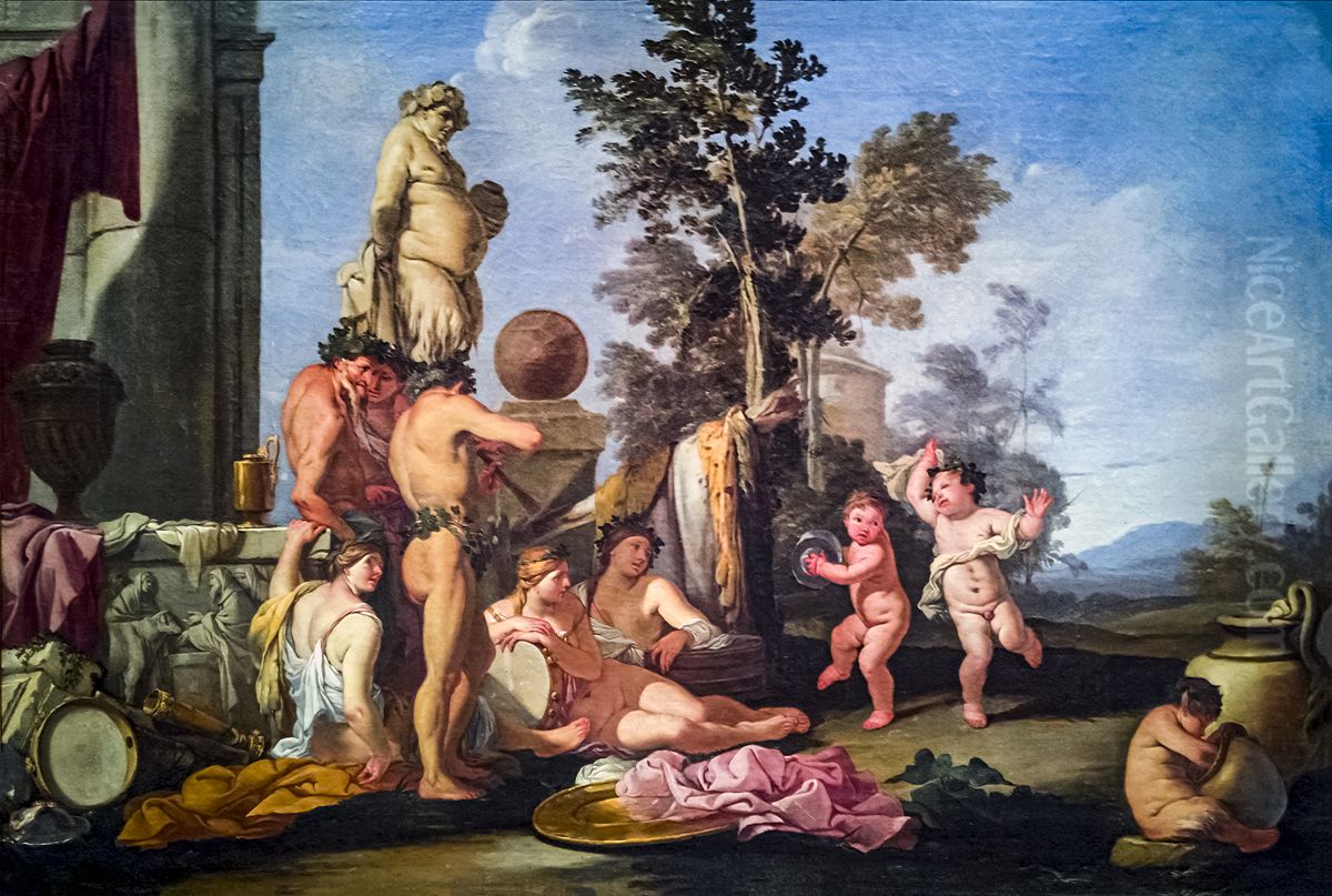 Feast of Bacchus Oil Painting by Giulio Carpioni