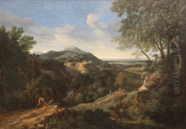 Mountainous Roman landscape Oil Painting by Gaspard Dughet