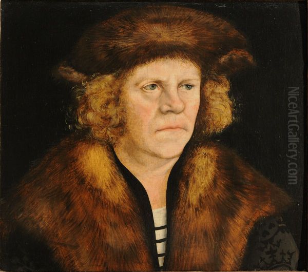 Portrait of a man in a fur beret Oil Painting by Lucas Cranach the Elder