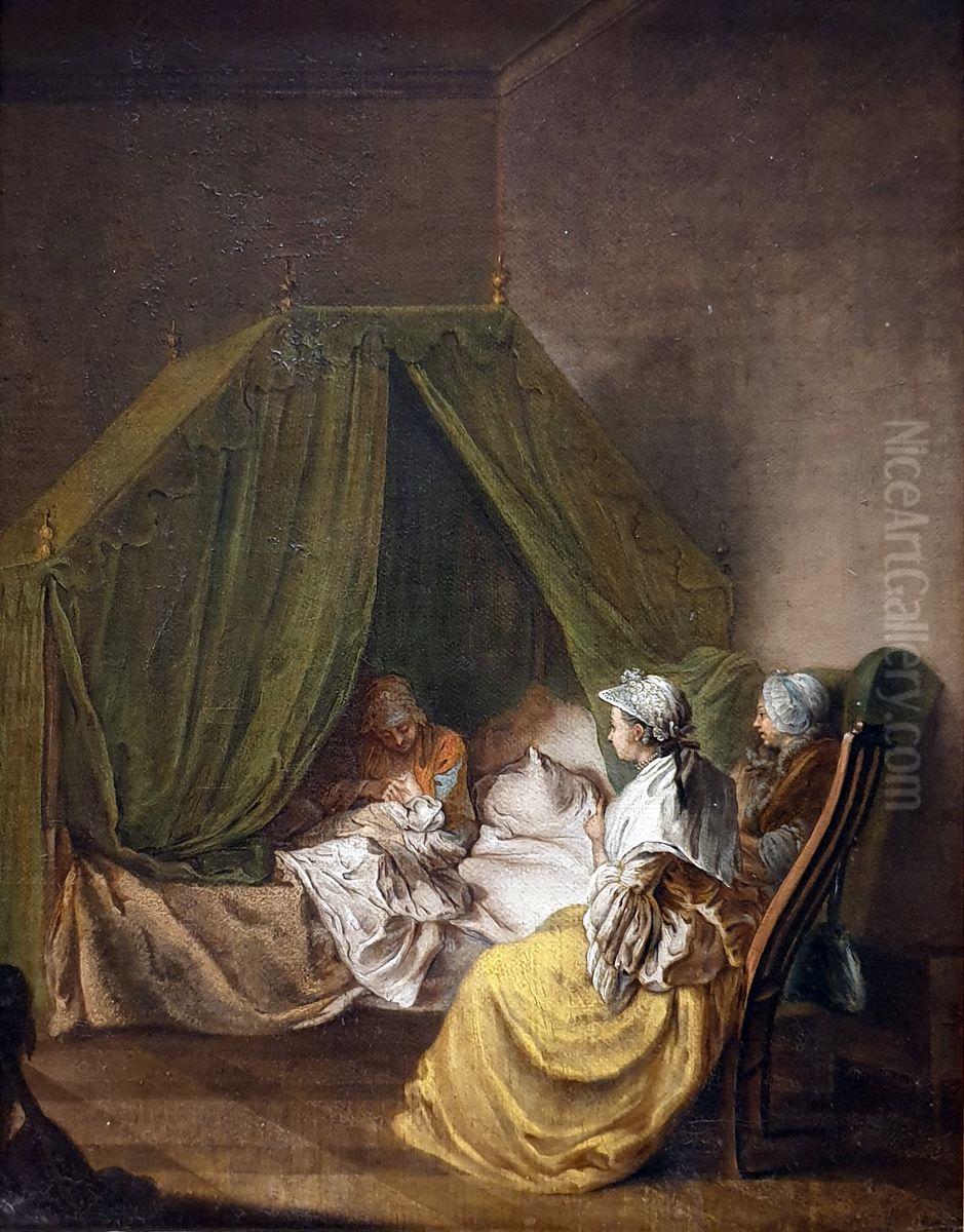 Die Wochenstube Oil Painting by Daniel Nikolaus Chodowiecki Die Wochenstube Oil Painting by Daniel Nikolaus Chodowiecki