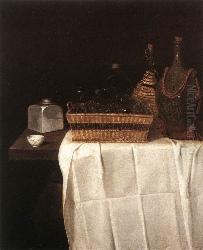 Still-Life with Glasses and Bottles Oil Painting by Sebastian Stoskopff