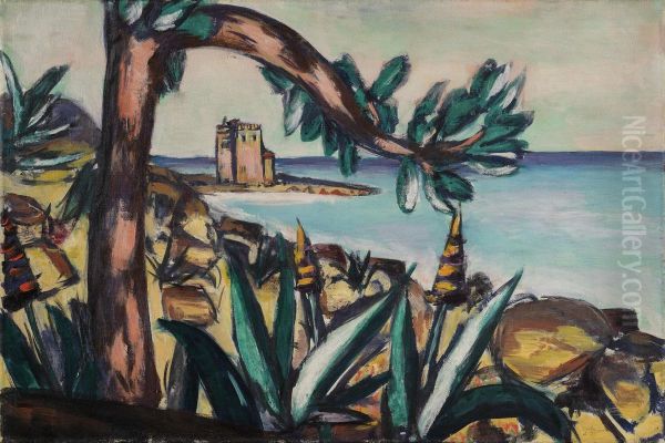 Meerlandschaft mit Agaven und altem Schloss Oil Painting by Max Beckmann