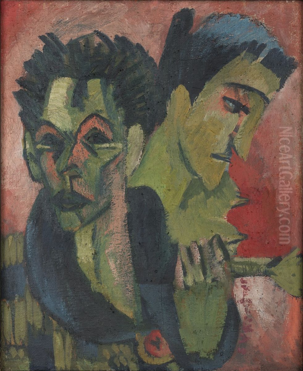 Selbstbildnis mit Madchen Oil Painting by Ernst Ludwig Kirchner
