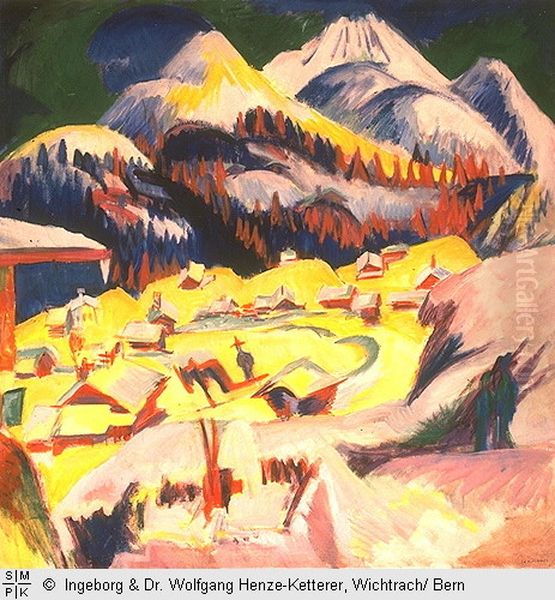 Frauenkirch in the Winter Oil Painting by Ernst Ludwig Kirchner