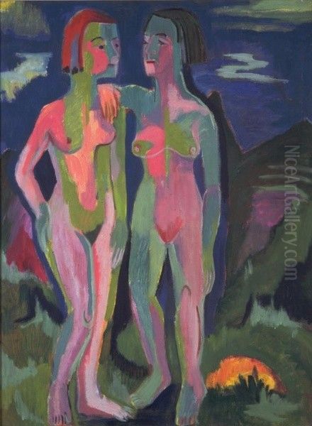 Zwei weibliche Akte in Landschaft Oil Painting by Ernst Ludwig Kirchner