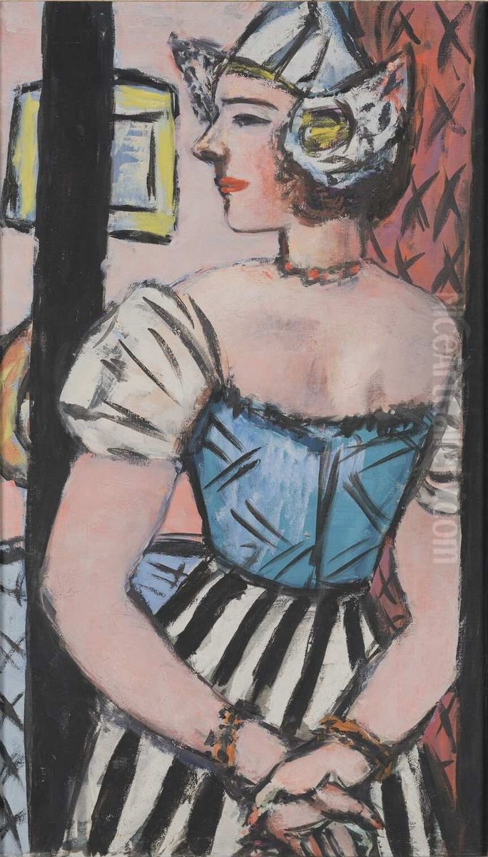 Hollanderin in gestreiftem Rock Oil Painting by Max Beckmann