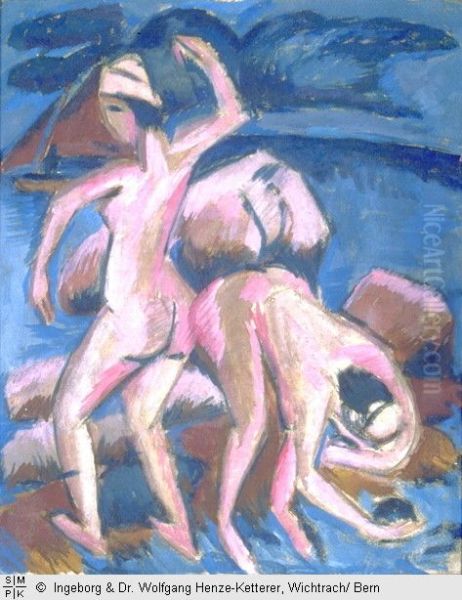 Zwei Badende (Fehmarn) Oil Painting by Ernst Ludwig Kirchner