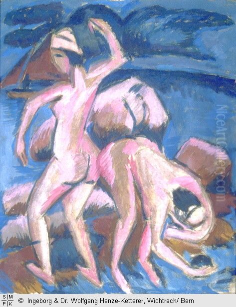 Two bathers (Fehmarn) Oil Painting by Ernst Ludwig Kirchner