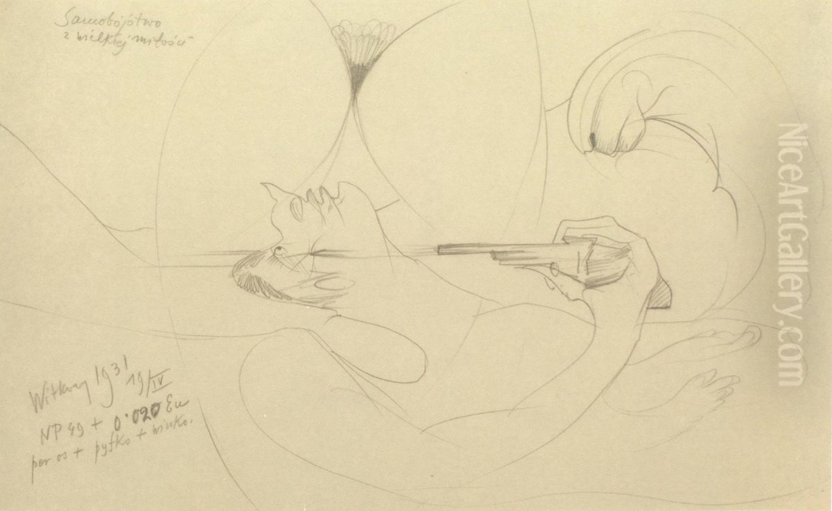 Suicide because of great love Oil Painting by Stanislaw Ignacy Witkiewicz (Witkacy)