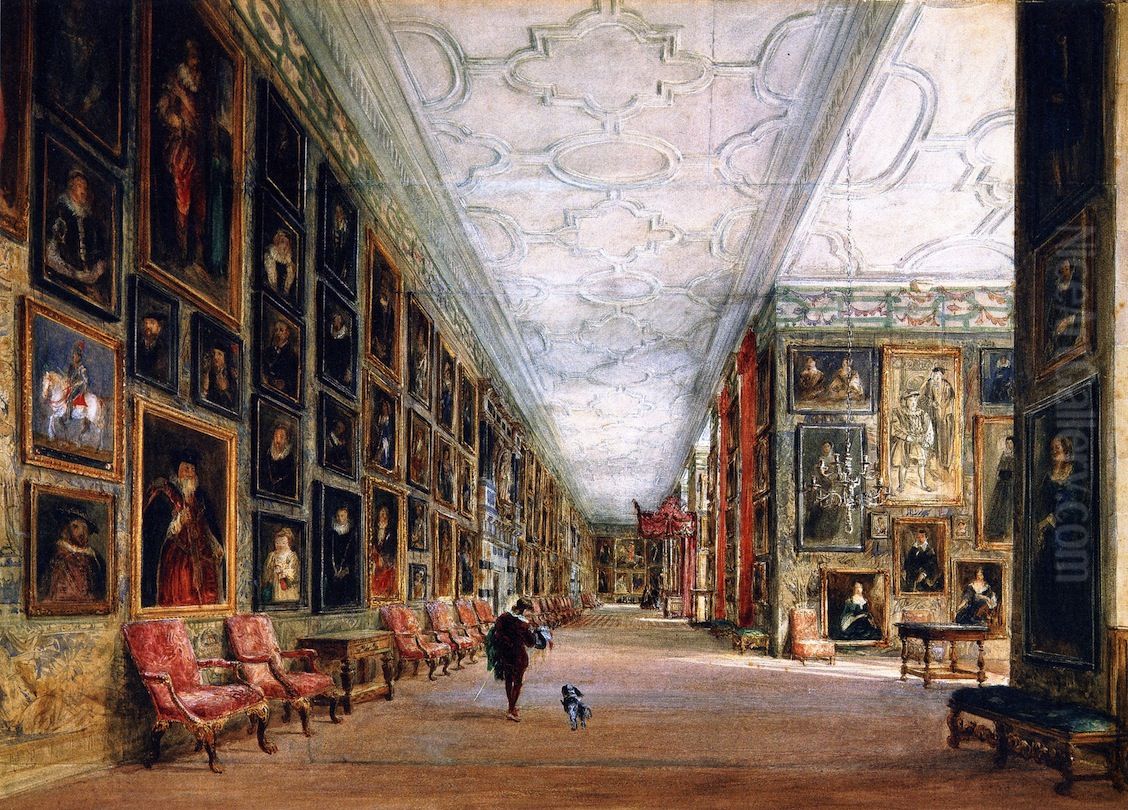 The Long Gallery, Hardwick Hall, Derbyshire (1811) Oil Painting by David Cox