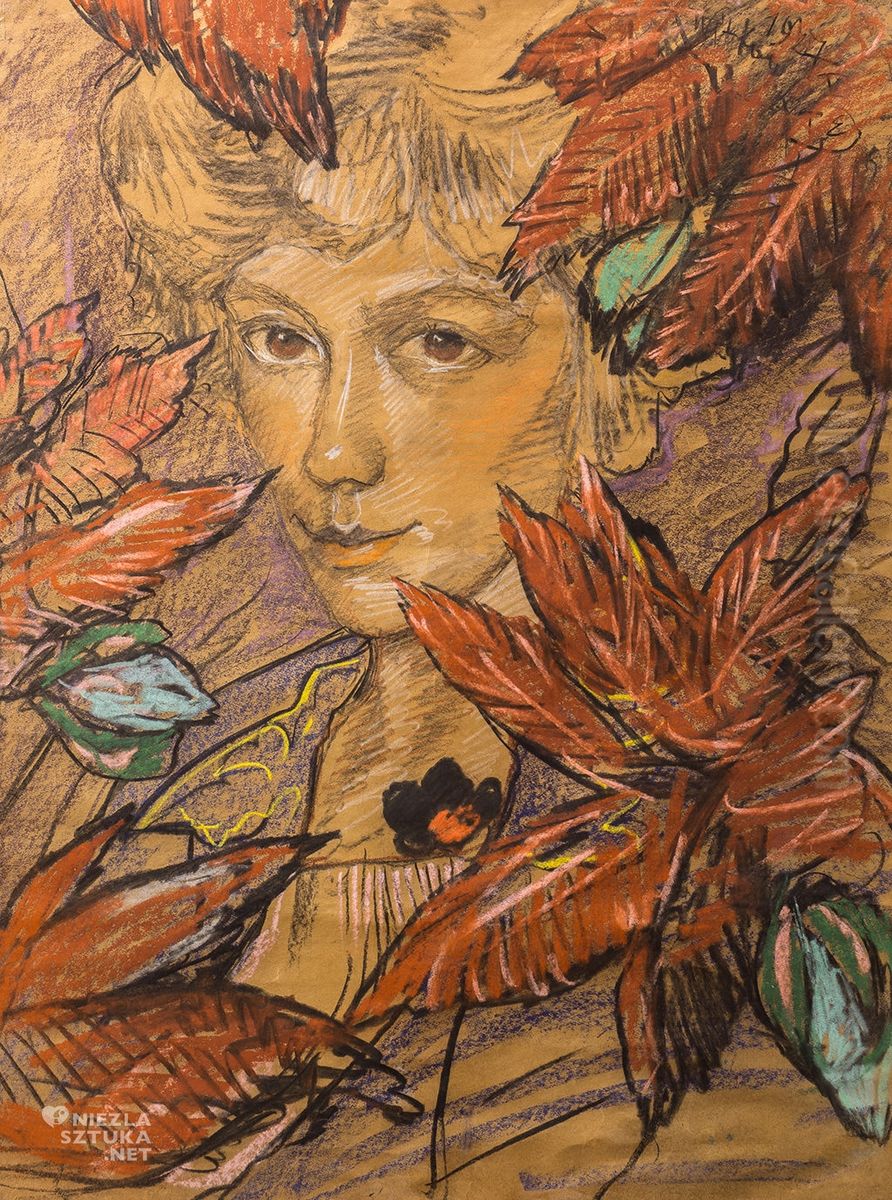 Portrait of Zofia Malecka, in leaves Oil Painting by Stanislaw Ignacy Witkiewicz (Witkacy)