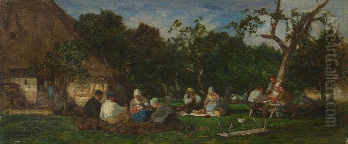 Honfleur. Das Bauerngut Saint-Simeon. Personen bei Tisch Oil Painting by Eugene Louis Boudin