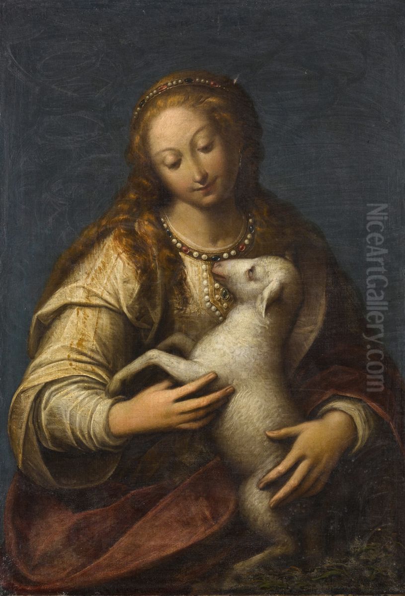 Saint Agnes Oil Painting by Orsola Maddalena Caccia