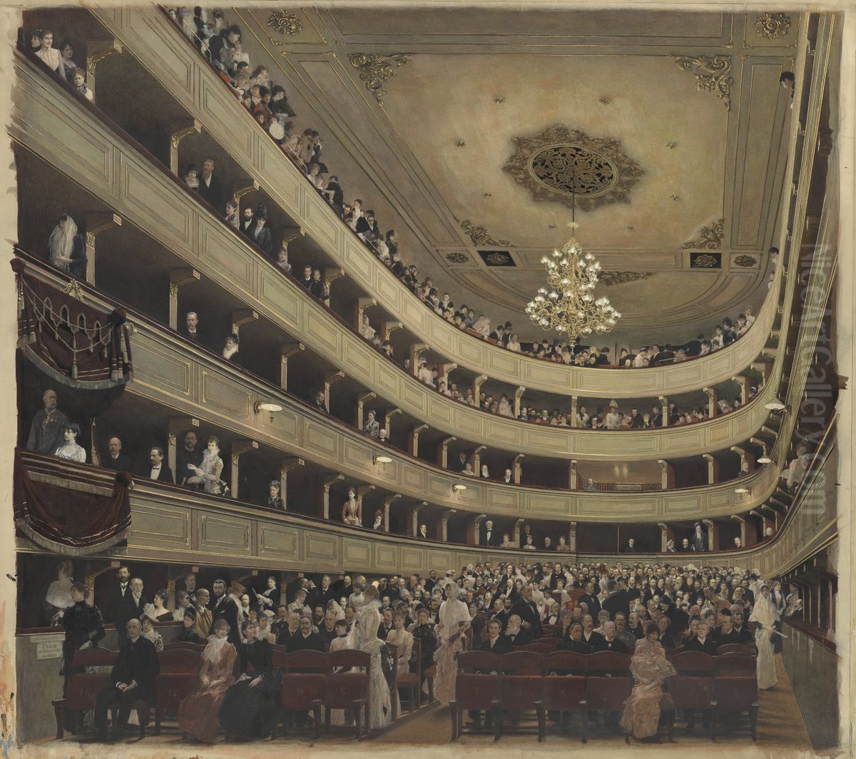 Auditorium of the old Burgtheater Oil Painting by Gustav Klimt