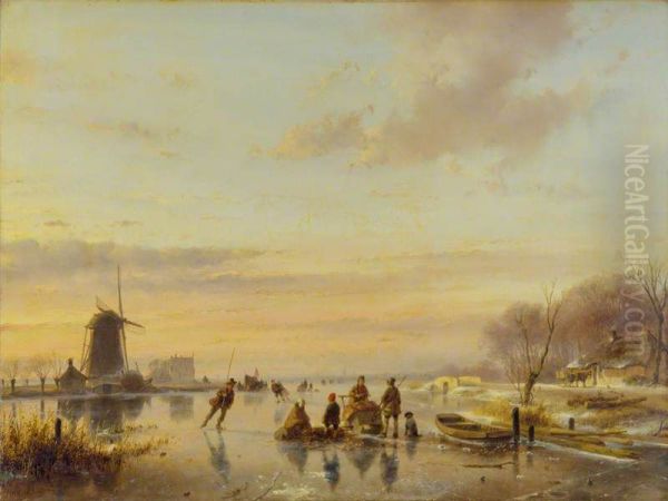Winter landscape Oil Painting by Andreas Schelfhout