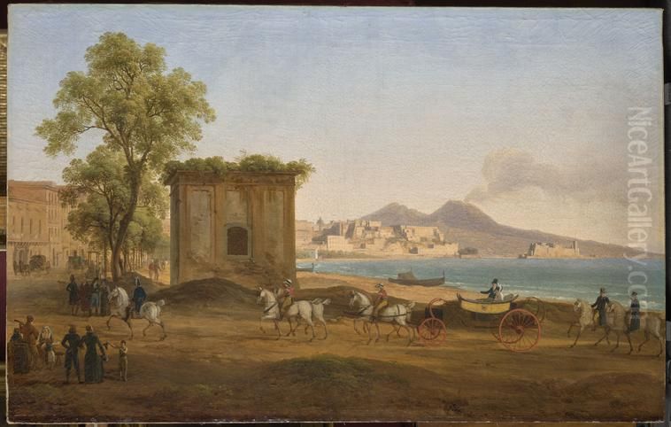 Le golfe de Naples, vu du Pausilippe Oil Painting by Josef Rebell