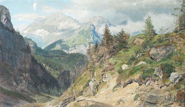 Bjerglandskab. Oil Painting by Janus Andreas Bartholin La Cour