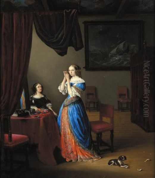 Young Woman before a Mirror Oil Painting by Anthonie Palamedesz.