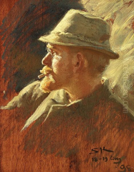 Self-portrait with a light felt hat. Oil Painting by Peder Severin Kroyer