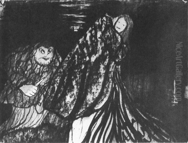 Czlowiek z wodna puchlina zaczaja sie na kochanka swojej zony Oil Painting by Stanislaw Ignacy Witkiewicz