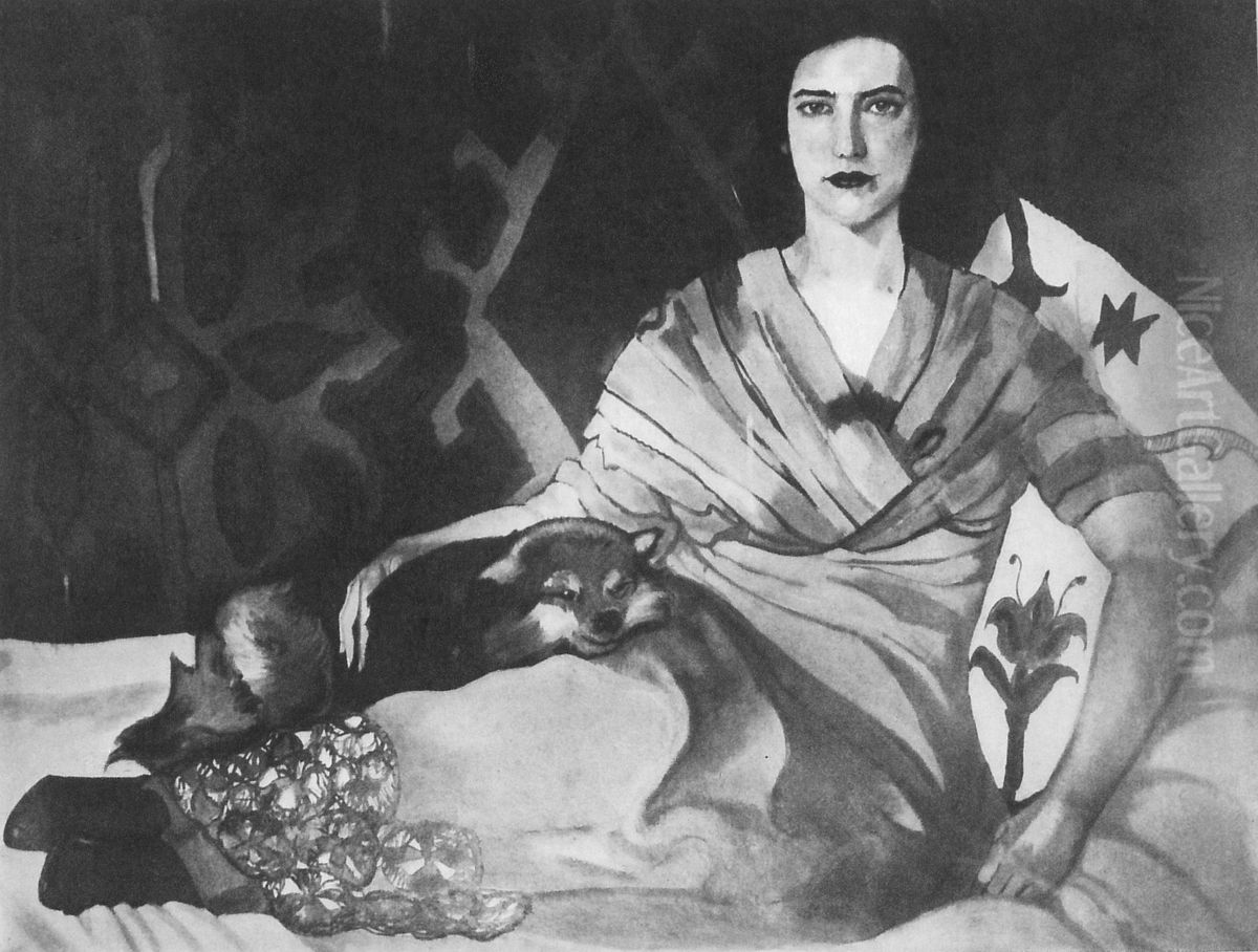 Portret kobiety z pieskiem Oil Painting by Stanislaw Ignacy Witkiewicz (Witkacy)