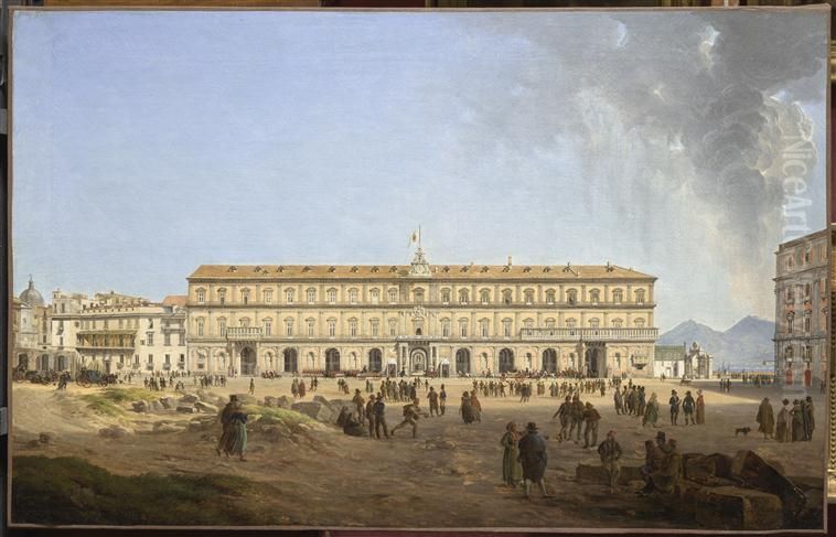 Palais Royal de Naples, vu de Largo Reale Oil Painting by Josef Rebell