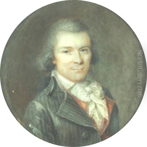 Portrait of a man in a grey-striped frock coat and a red waistcoat Oil Painting by Marie-Adelaide Duvieux