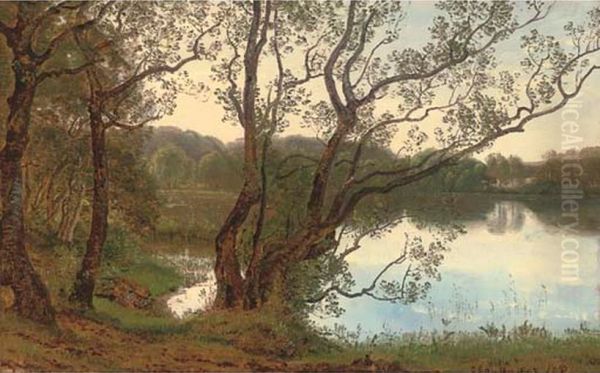 The lake at dusk. Oil Painting by Janus Andreas Bartholin La Cour