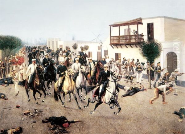 Entrada de Pierola a Lima por la Puerta de Cocharcas, durante la Guerra Civil de 1894-1895. Oil Painting by Juan Lepiani
