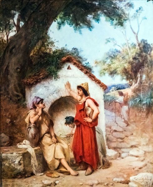 Algeriennes autour de la fontaine Oil Painting by Hippolyte Lazerges