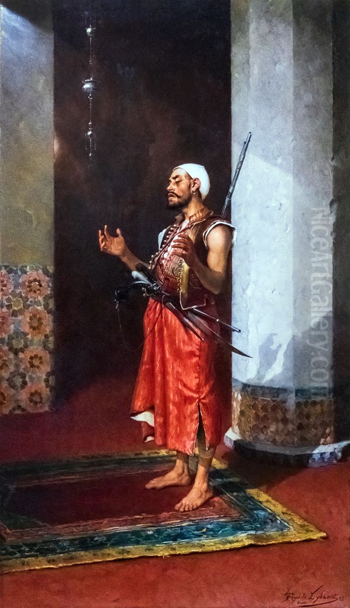 Garde turc en priere Oil Painting by Theophile Marie Francois Lybaert