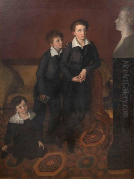 Portrait of the three sons of General Foy Oil Painting by Augustine Cochet de Saint-Omer