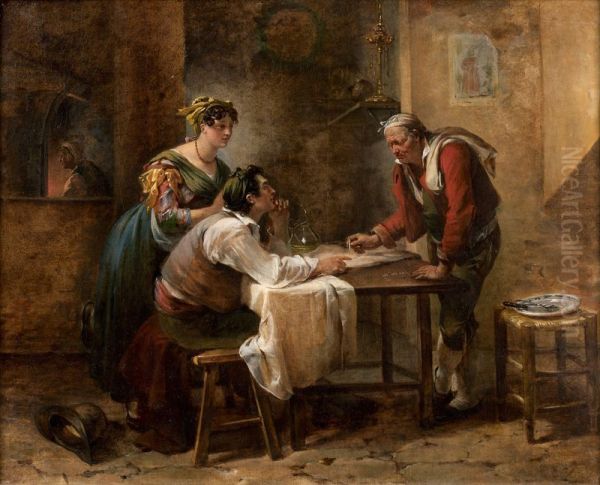 Le Compte avec l'hote Oil Painting by Hortense Haudebourt-Lescot