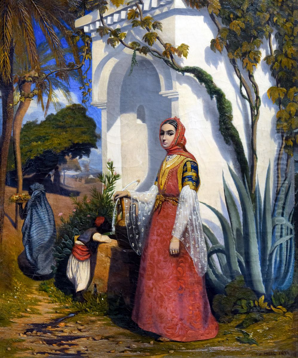 Oriental woman at the fountain Oil Painting by Theodore Frere