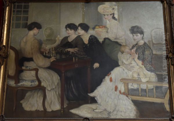 Ma femme et ses soeurs Oil Painting by Henry Caro-Delvaille