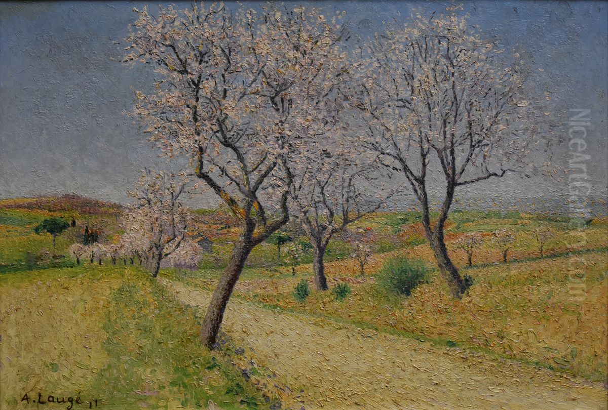 Route de Cailhavel, amandiers en fleurs Oil Painting by Achille Lauge
