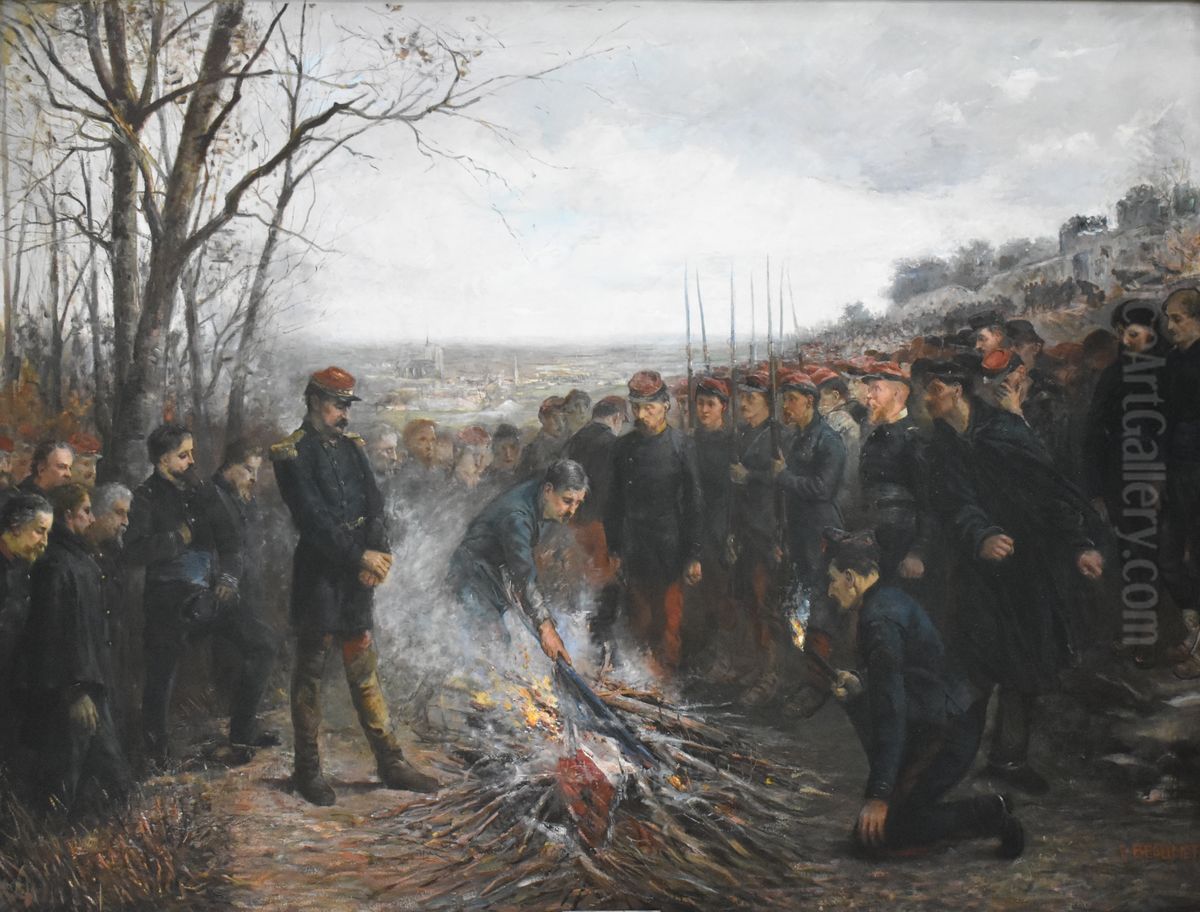 Le general Lapasset brulant ses drapeaux Oil Painting by Henri-Charles-Etienne Dujardin-Beaumetz