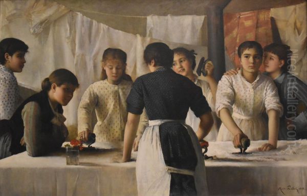 Blanchisseuses Oil Painting by Marie Petiet