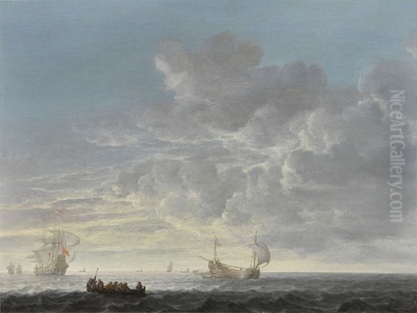 Herring fishing on open water Oil Painting by Simon De Vlieger