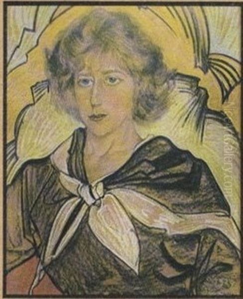 Portret Marii Pawlikowskiej-Jasnorzewskiej Oil Painting by Stanislaw Ignacy Witkiewicz (Witkacy)