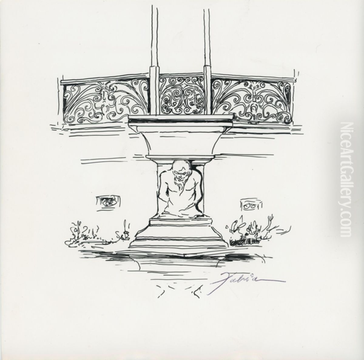 Detalhe do atlante do Coreto da Praca Carlos Gomes Oil Painting by Fulvia Goncalves